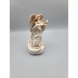 Yankee Candle Ceramic Angel Holding Dove Tea Light Candle Holder Figurine 6.5"